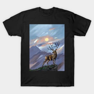 Stag on the mountain by moonlight - Abstract painting. T-Shirt